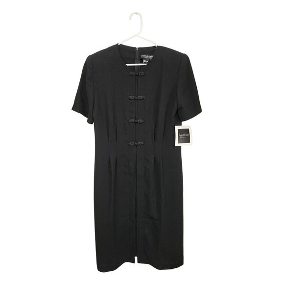 NWT VNTG 90s Debra Michaels Black Crepe Dress Short Sleeve Size 12 Large - Picture 1 of 8